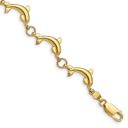 7.5 Inch 14K Polished Dolphin Bracelet