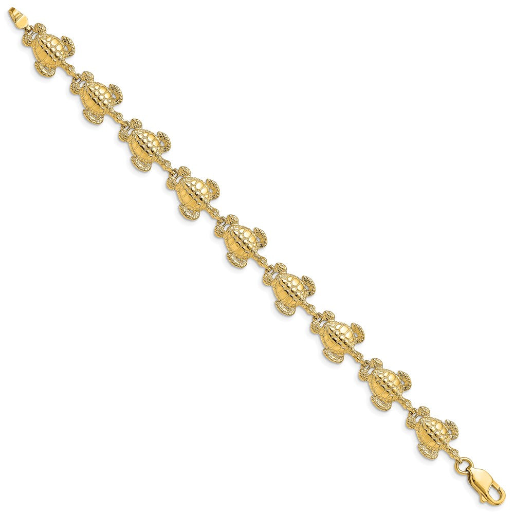 7.25 Inch 14K Polished / Textured Sea Turtle Bracelet