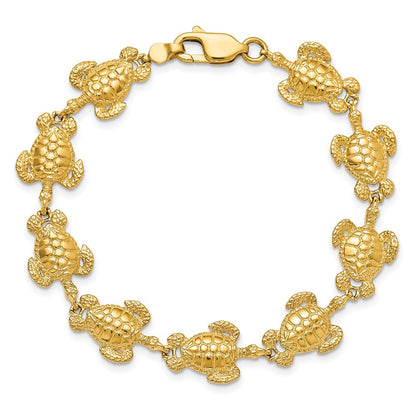 7.25 Inch 14K Polished / Textured Sea Turtle Bracelet