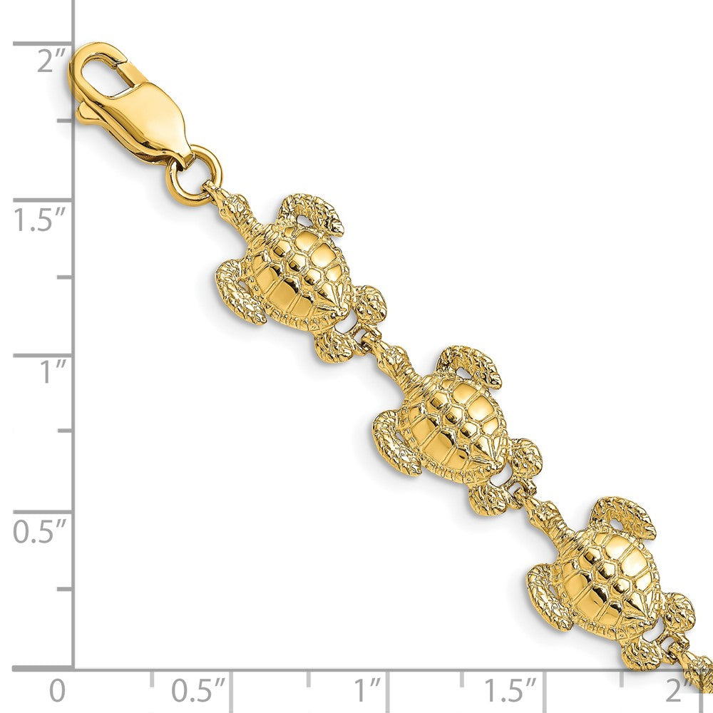 7.25 Inch 14K Polished / Textured Sea Turtle Bracelet
