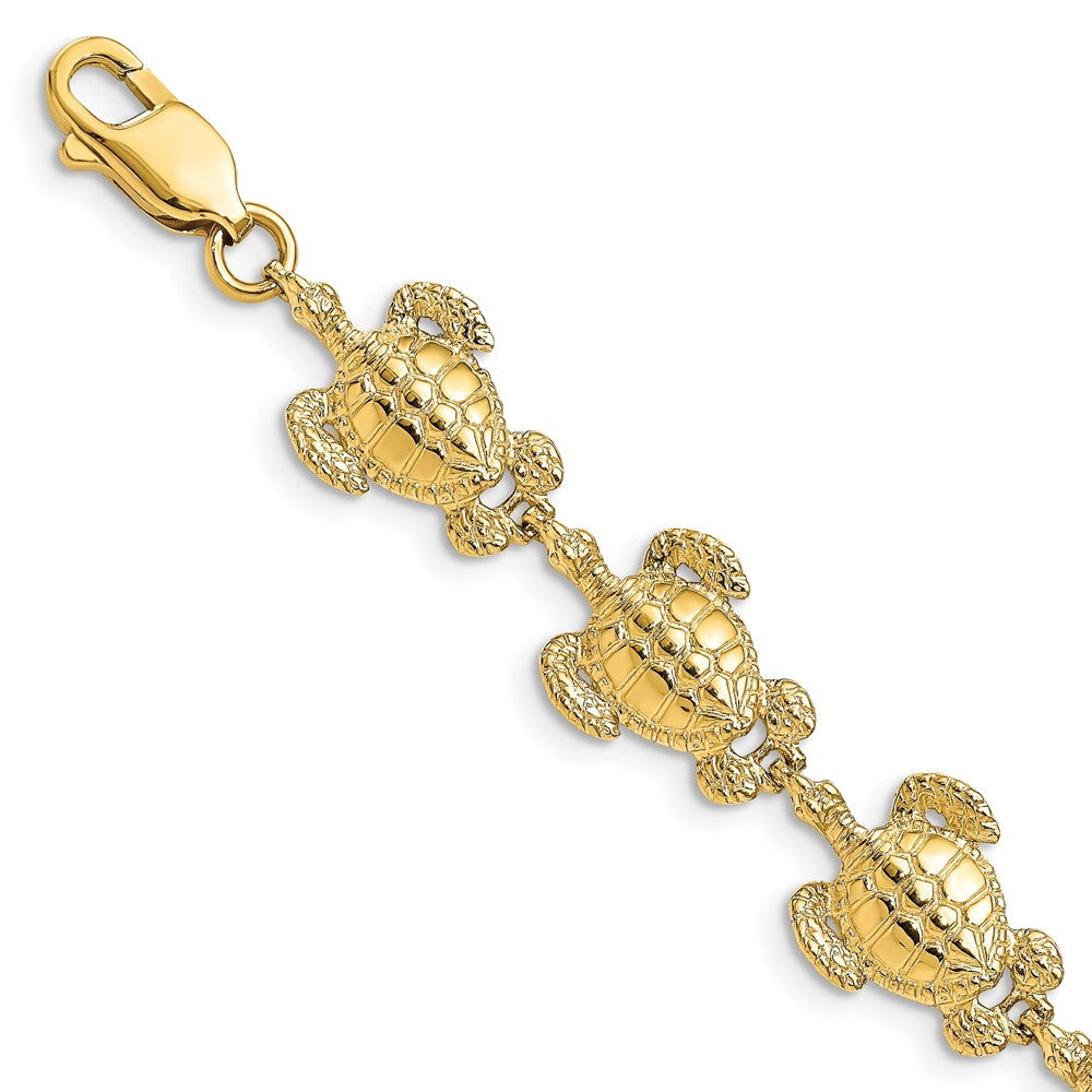7.25 Inch 14K Polished / Textured Sea Turtle Bracelet