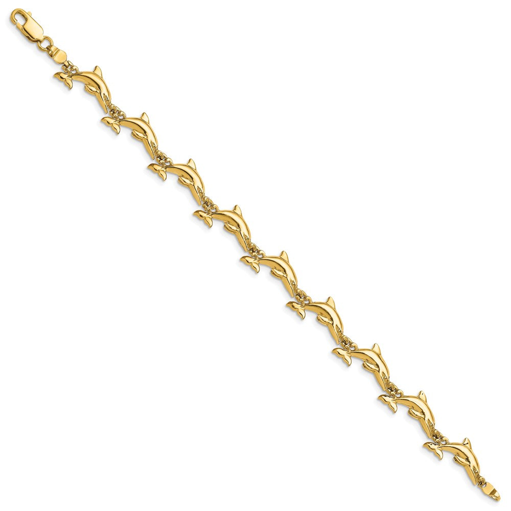 7 Inch 14K Polished 3-D Reversible Dolphin Bracelet
