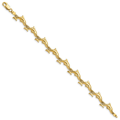 7 Inch 14K Polished 3-D Reversible Dolphin Bracelet