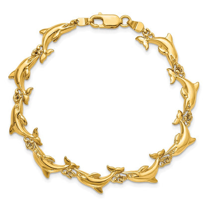 7 Inch 14K Polished 3-D Reversible Dolphin Bracelet