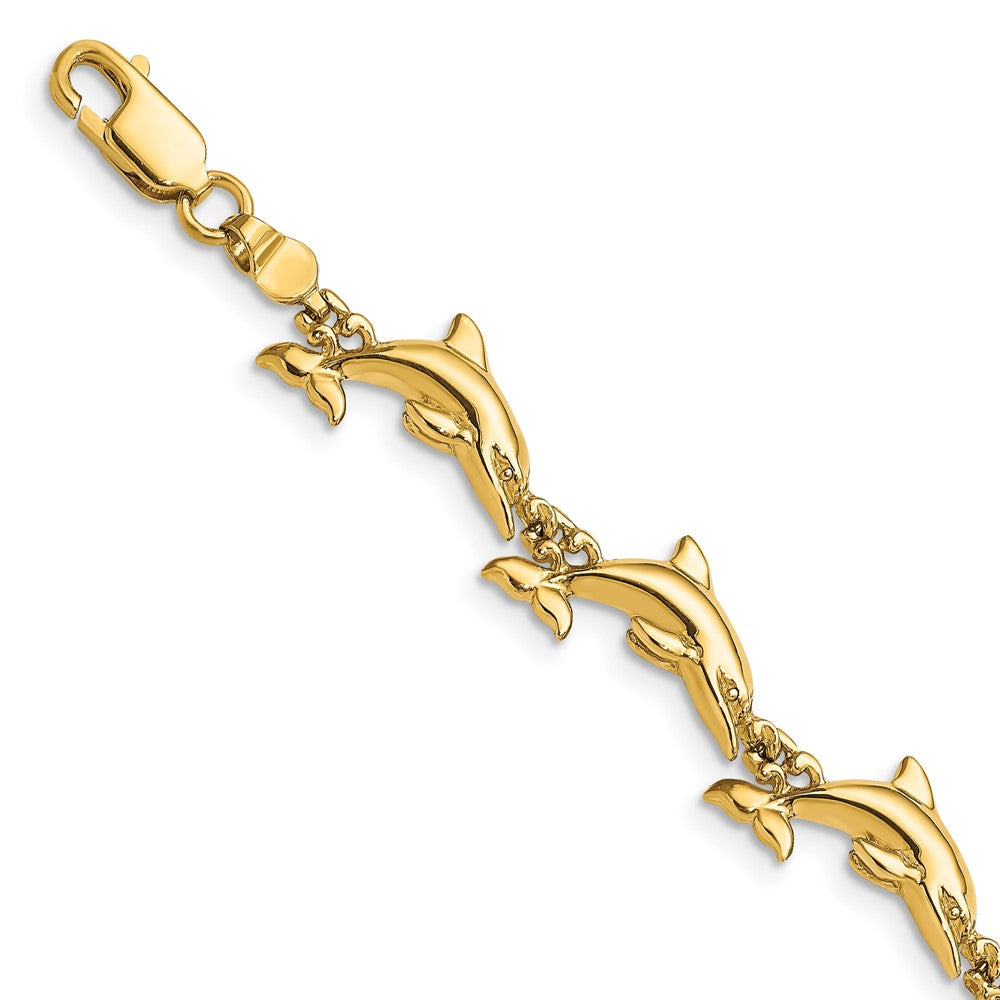 7 Inch 14K Polished 3-D Reversible Dolphin Bracelet