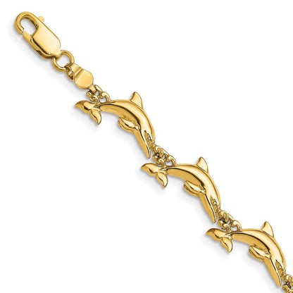 7 Inch 14K Polished 3-D Reversible Dolphin Bracelet
