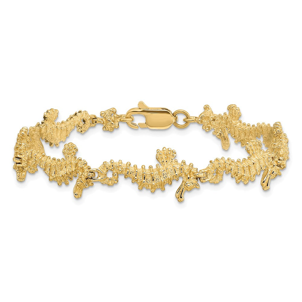 7.5 Inch 14K Textured 3-D Seahorse Bracelet