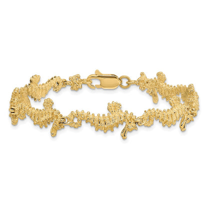 7.5 Inch 14K Textured 3-D Seahorse Bracelet