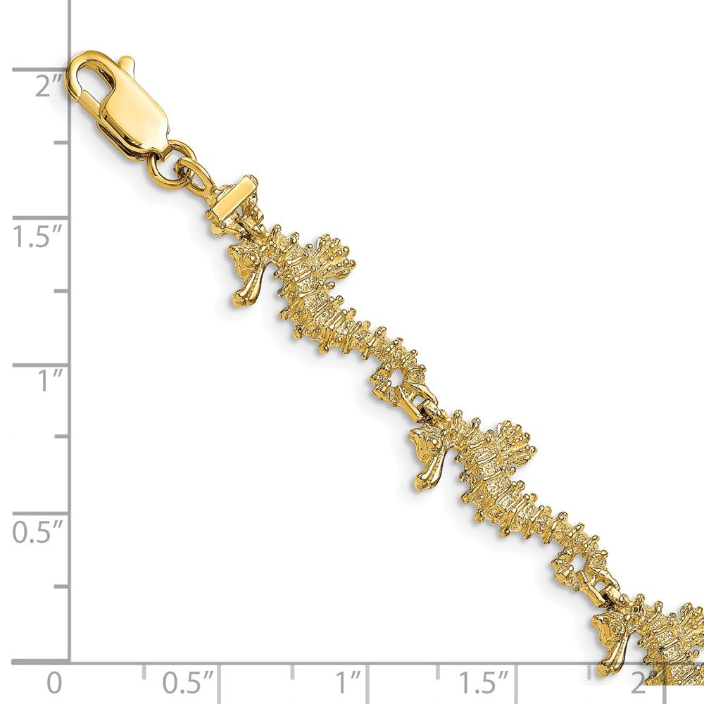 7.5 Inch 14K Textured 3-D Seahorse Bracelet