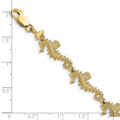 7.5 Inch 14K Textured 3-D Seahorse Bracelet