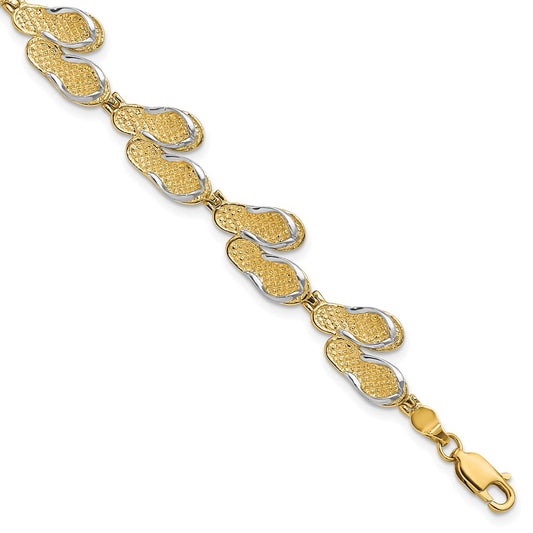 7.25 Inch 14K With Rhodium Flip Flops Bracelet