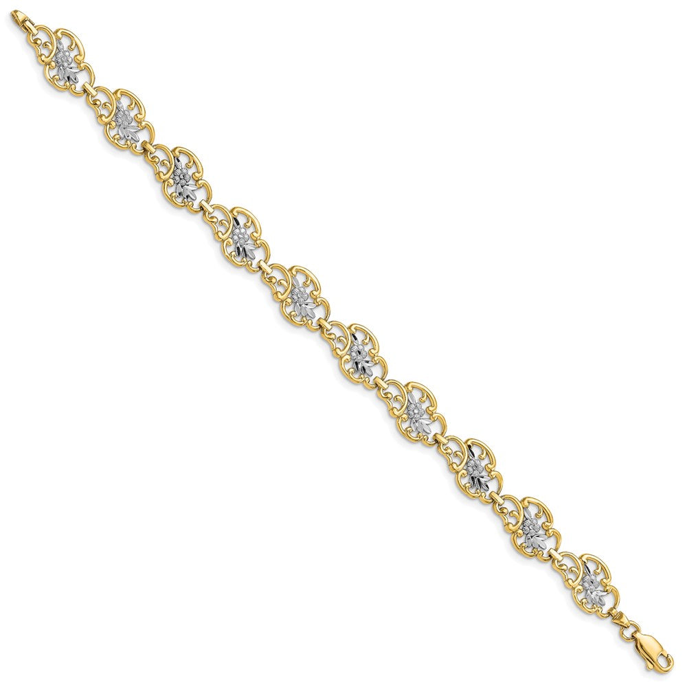 7.25 Inch 14K And White Rhodium Diamond-Cut Fancy Bracelet