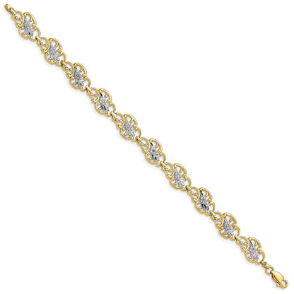 7.25 Inch 14K And White Rhodium Diamond-Cut Fancy Bracelet