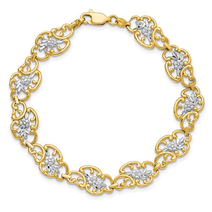 7.25 Inch 14K And White Rhodium Diamond-Cut Fancy Bracelet