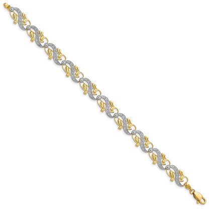 7.5 Inch 14K And White Rhodium Diamond-Cut Fancy Link Bracelet