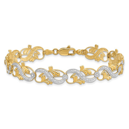 7.5 Inch 14K And White Rhodium Diamond-Cut Fancy Link Bracelet