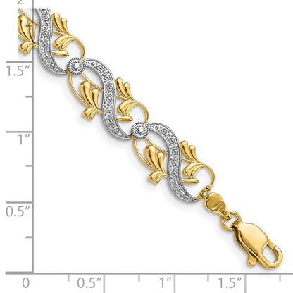 7.5 Inch 14K And White Rhodium Diamond-Cut Fancy Link Bracelet