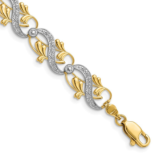 7.5 Inch 14K And White Rhodium Diamond-Cut Fancy Link Bracelet