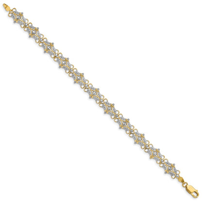 7.5 Inch 14K And White Rhodium Diamond-Cut Fancy Bracelet