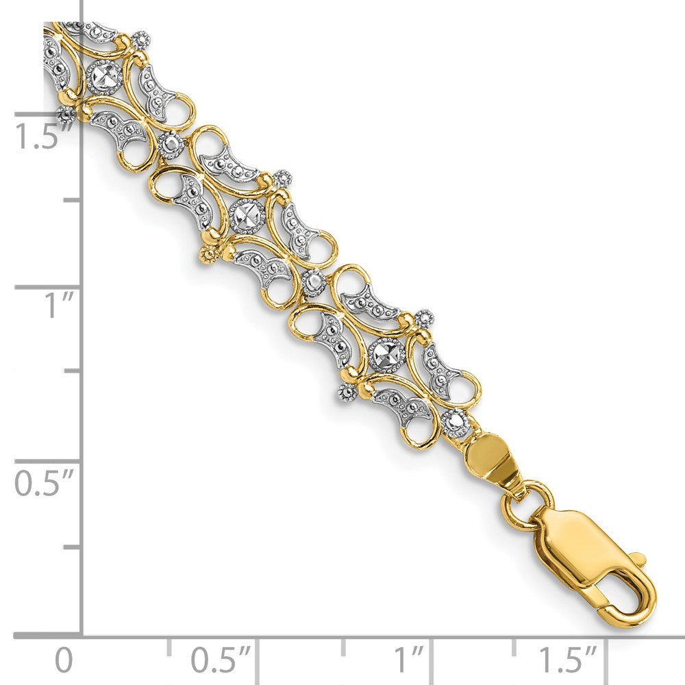 7.5 Inch 14K And White Rhodium Diamond-Cut Fancy Bracelet