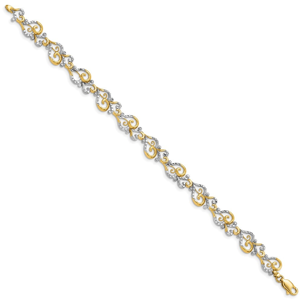 7.5 Inch 14K And White Rhodium Diamond-Cut Fancy Link Bracelet