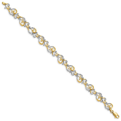 7.5 Inch 14K And White Rhodium Diamond-Cut Fancy Link Bracelet