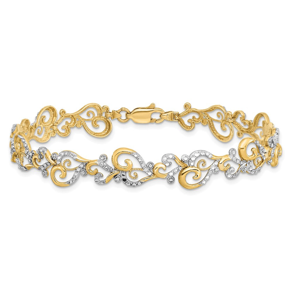 7.5 Inch 14K And White Rhodium Diamond-Cut Fancy Link Bracelet