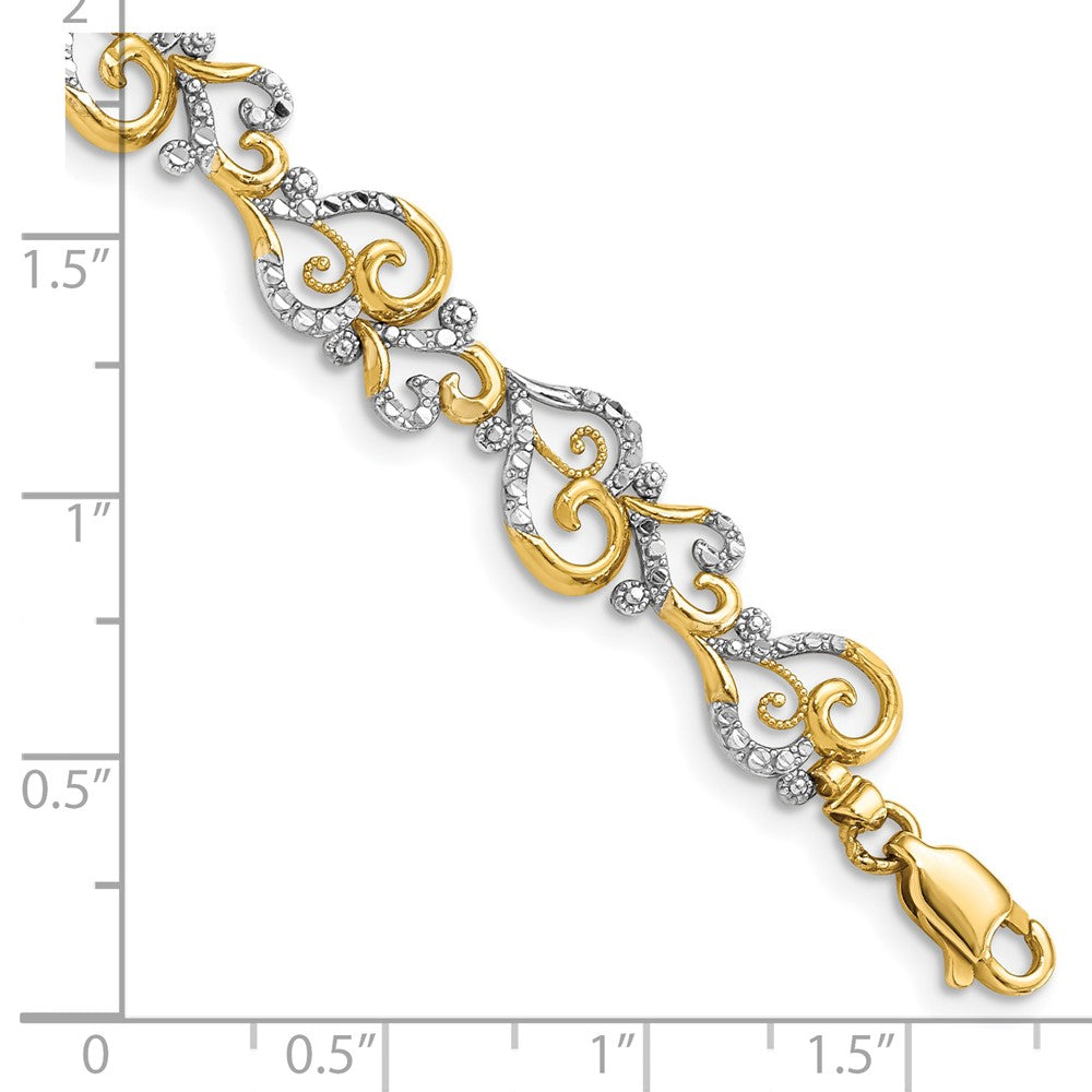 7.5 Inch 14K And White Rhodium Diamond-Cut Fancy Link Bracelet