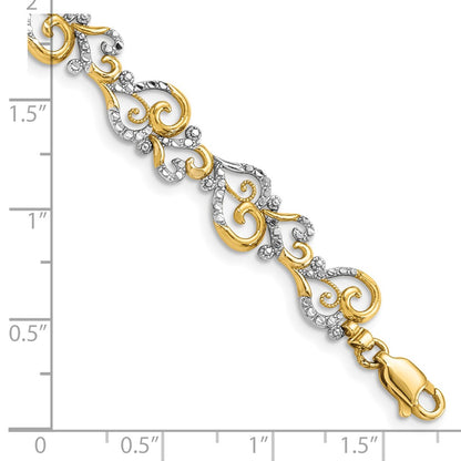 7.5 Inch 14K And White Rhodium Diamond-Cut Fancy Link Bracelet