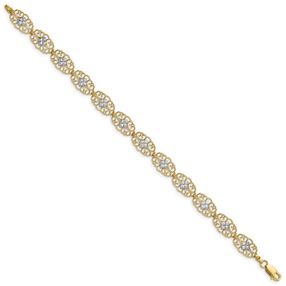 7.25 Inch 14K And White Rhodium Diamond-Cut Fancy Bracelet