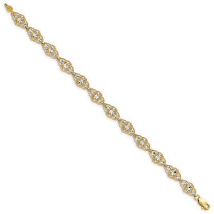 7.25 Inch 14K And White Rhodium Diamond-Cut Fancy Bracelet