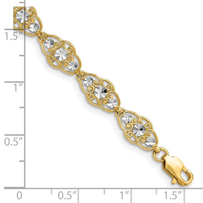7.25 Inch 14K And White Rhodium Diamond-Cut Fancy Bracelet