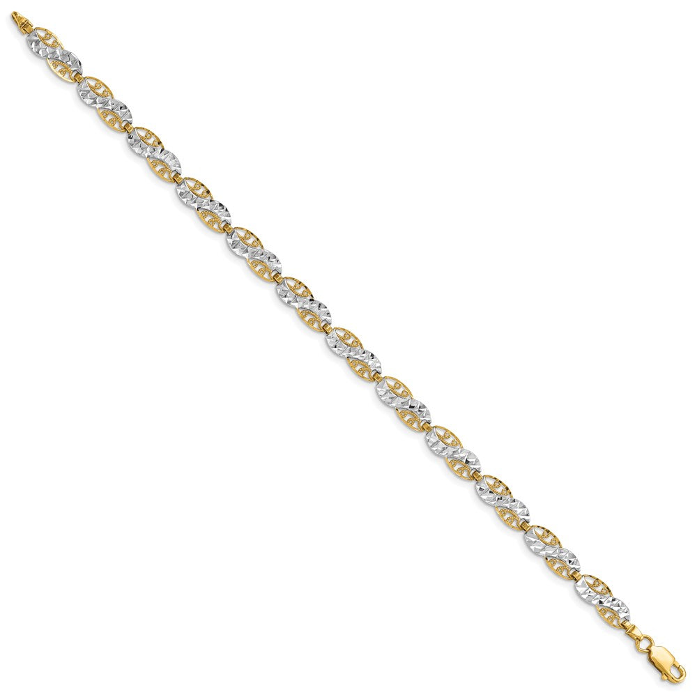 7.5 Inch 14K And White Rhodium Diamond-Cut Filigree Link Bracelet