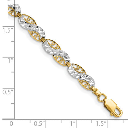 7.5 Inch 14K And White Rhodium Diamond-Cut Filigree Link Bracelet