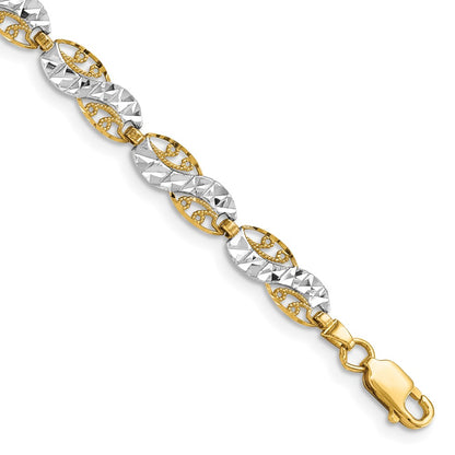 7.5 Inch 14K And White Rhodium Diamond-Cut Filigree Link Bracelet