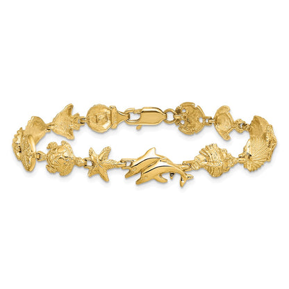 7.25 Inch 14K Nautical Combination W/ Dolphins Link Bracelet