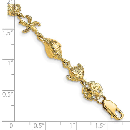 7.25 Inch 14K Nautical Combination W/ Dolphins Link Bracelet