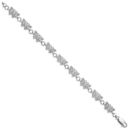 7 Inch 14K White Gold Beaded Butterfly Link Bracelet