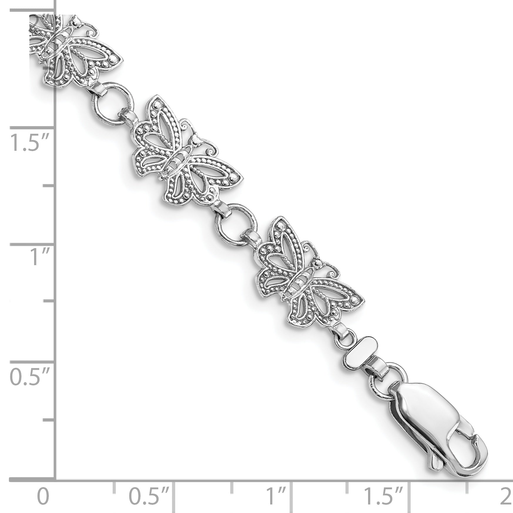 7 Inch 14K White Gold Beaded Butterfly Link Bracelet