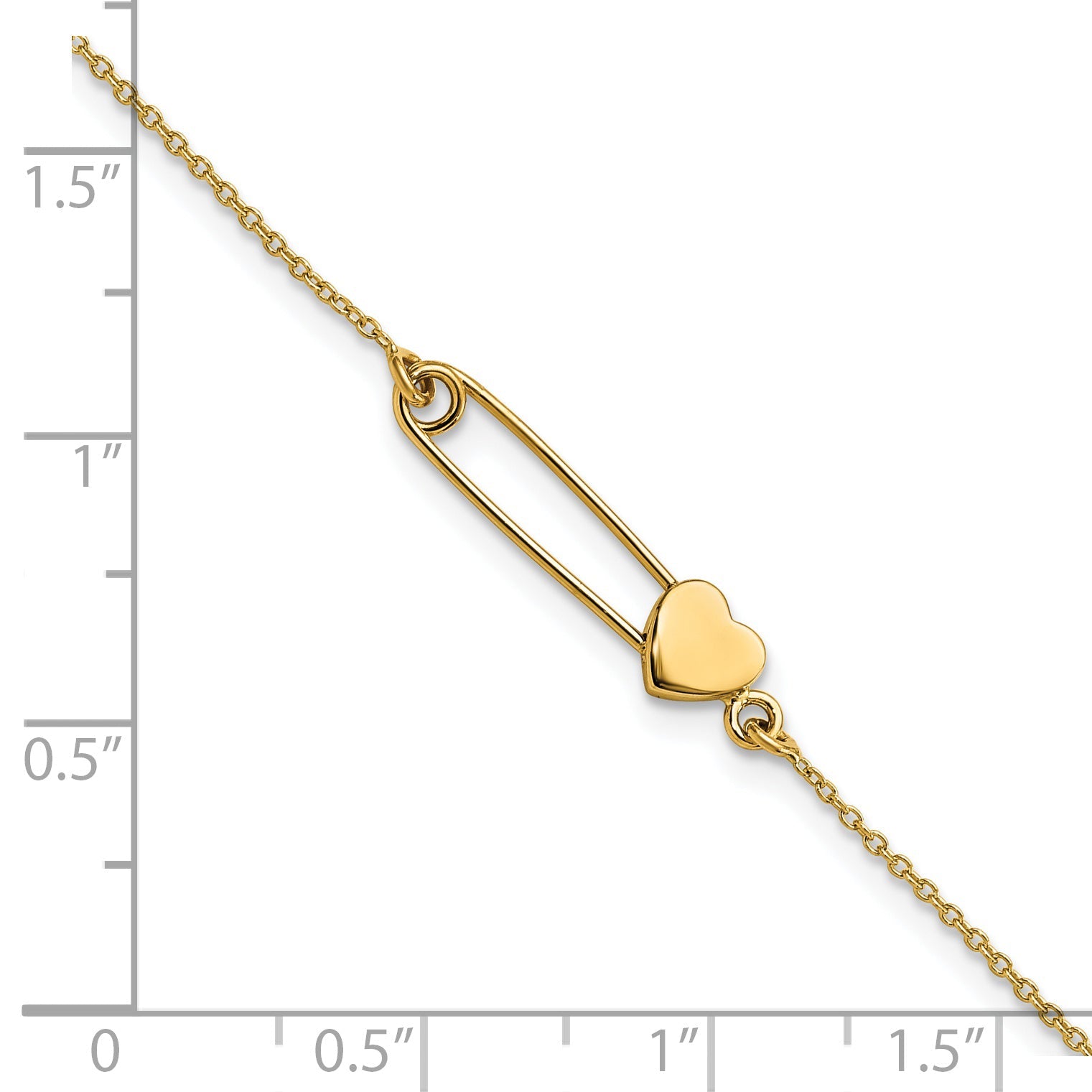 14K Yellow Gold Safety Pin With Heart Bracelet