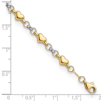 14K Two-Tone Polished D/C Heart 7.5In Bracelet