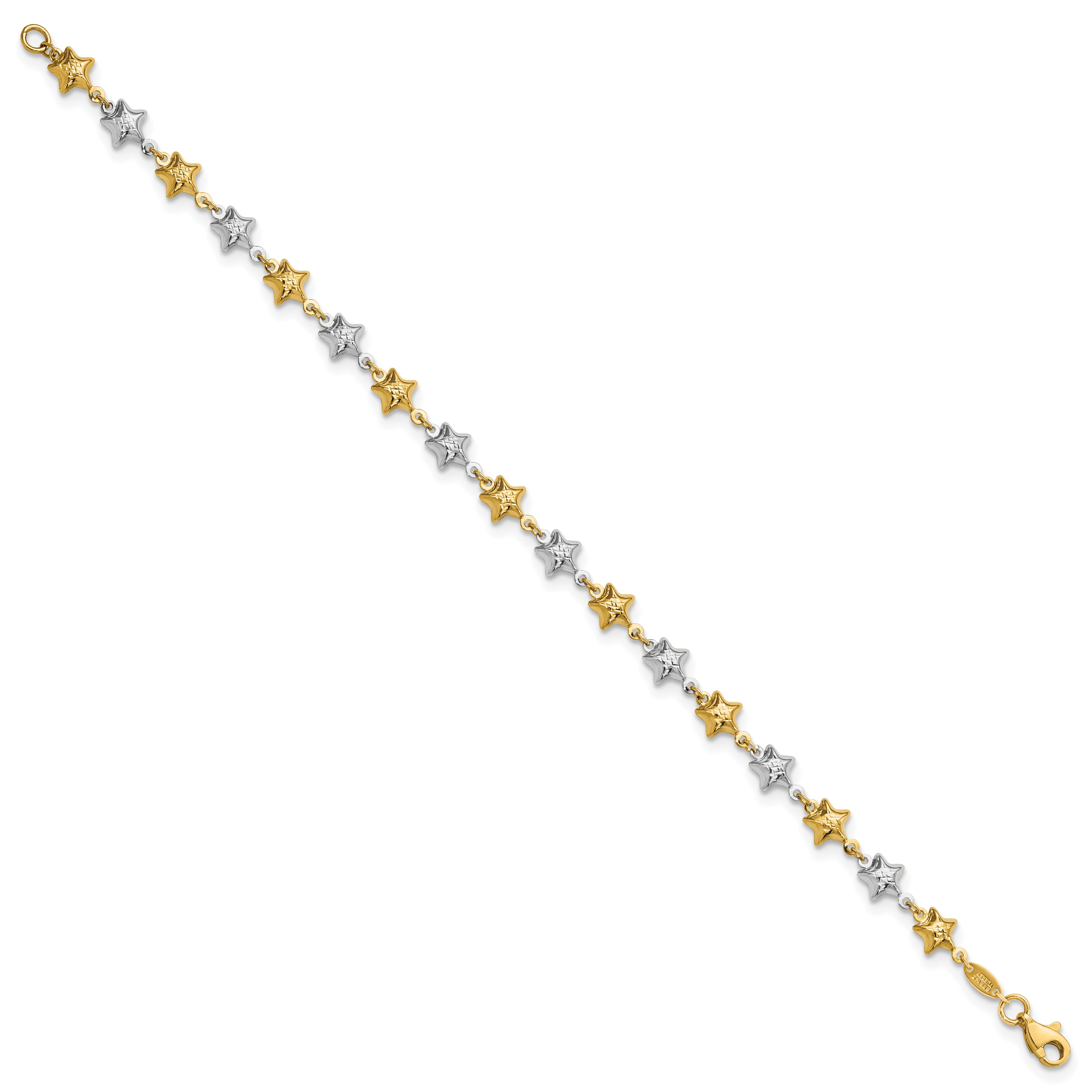 14K Two-Tone Puffed Star Bracelet