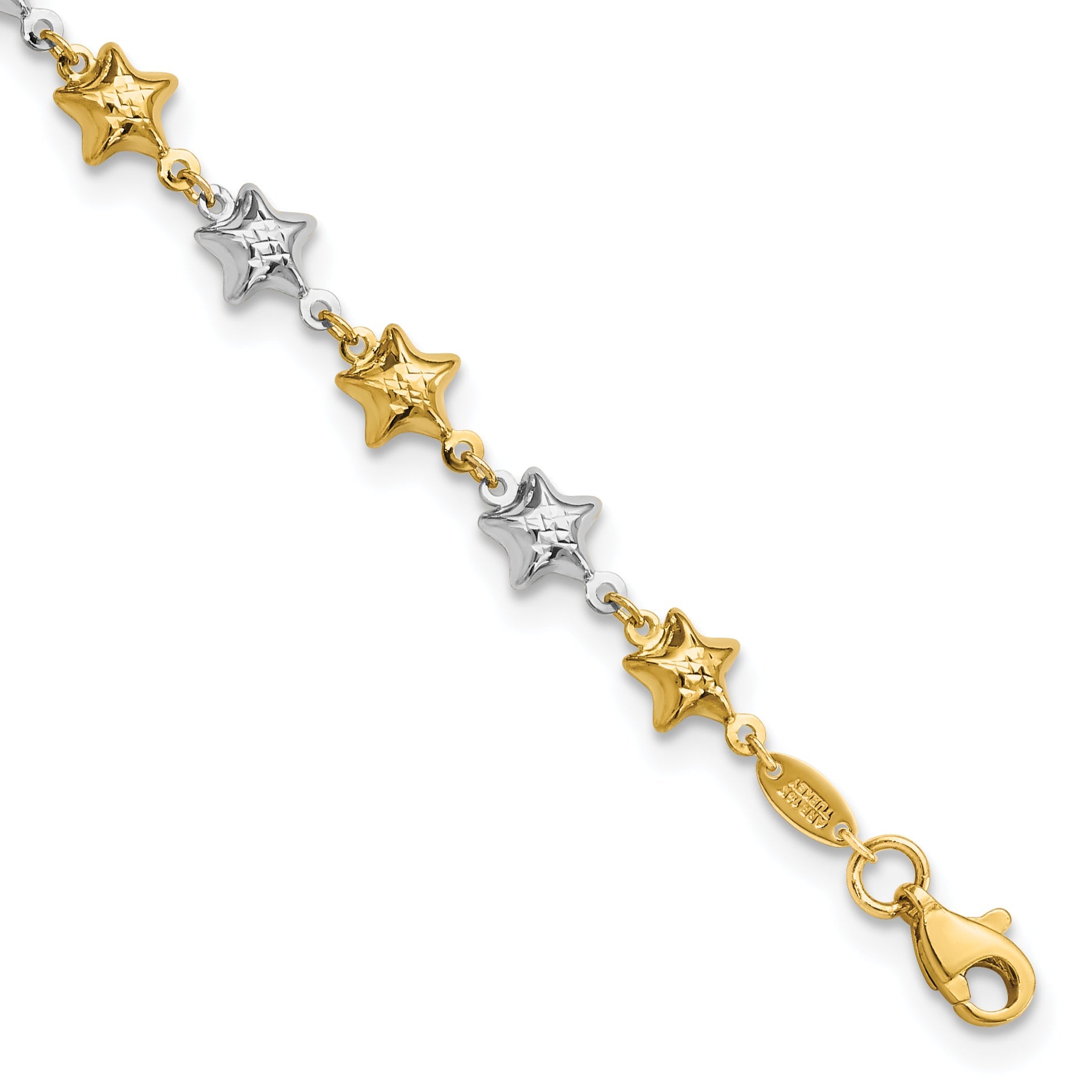 14K Two-Tone Puffed Star Bracelet