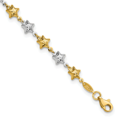 14K Two-Tone Puffed Star Bracelet