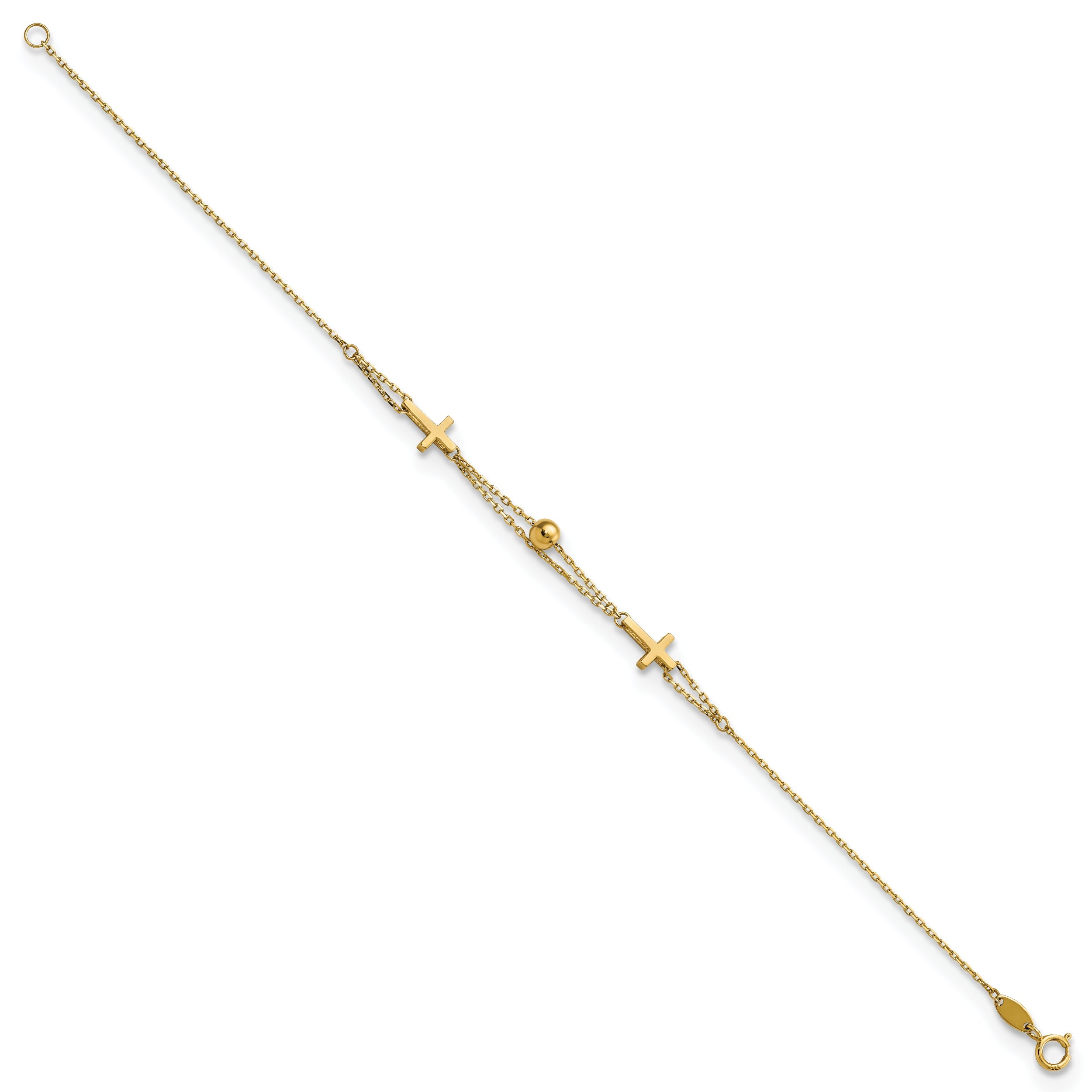 14K Yellow Gold Polished Double Strand Cross 7.5In Bracelet