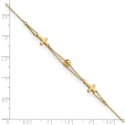 14K Yellow Gold Polished Double Strand Cross 7.5In Bracelet