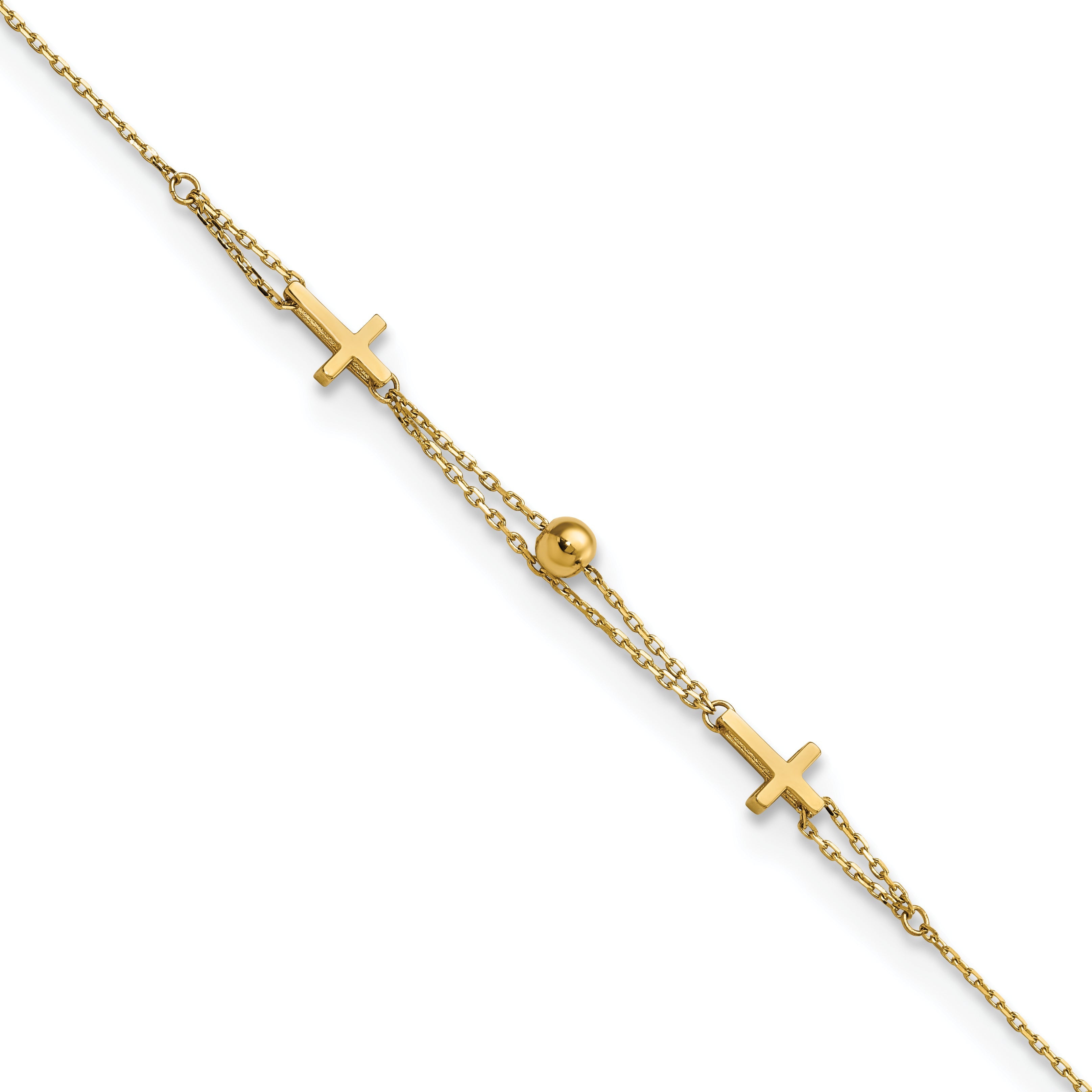 14K Yellow Gold Polished Double Strand Cross 7.5In Bracelet