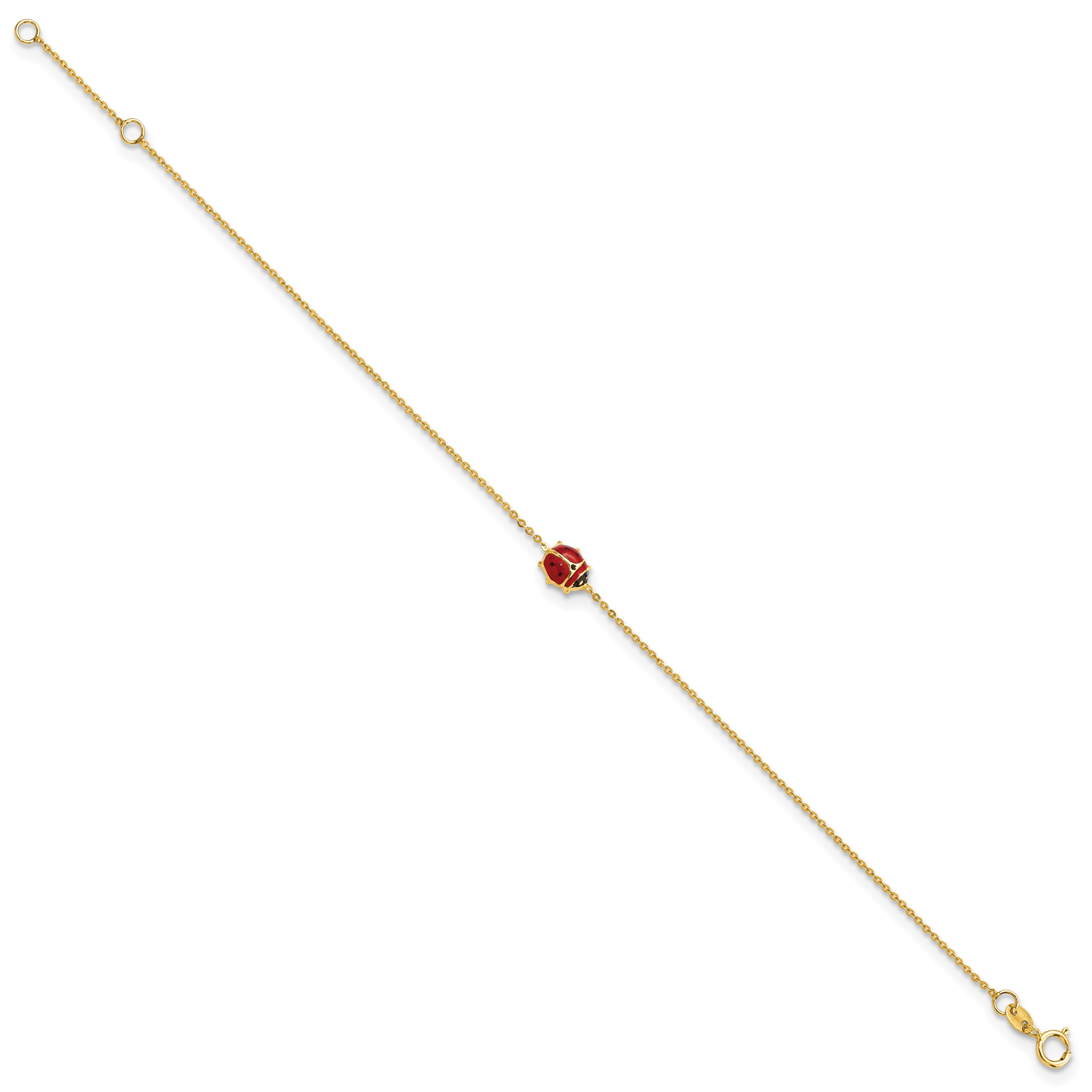 14K Yellow Gold Polished Enameled Ladybug 6.5In W/.75In Ext. Bracelet