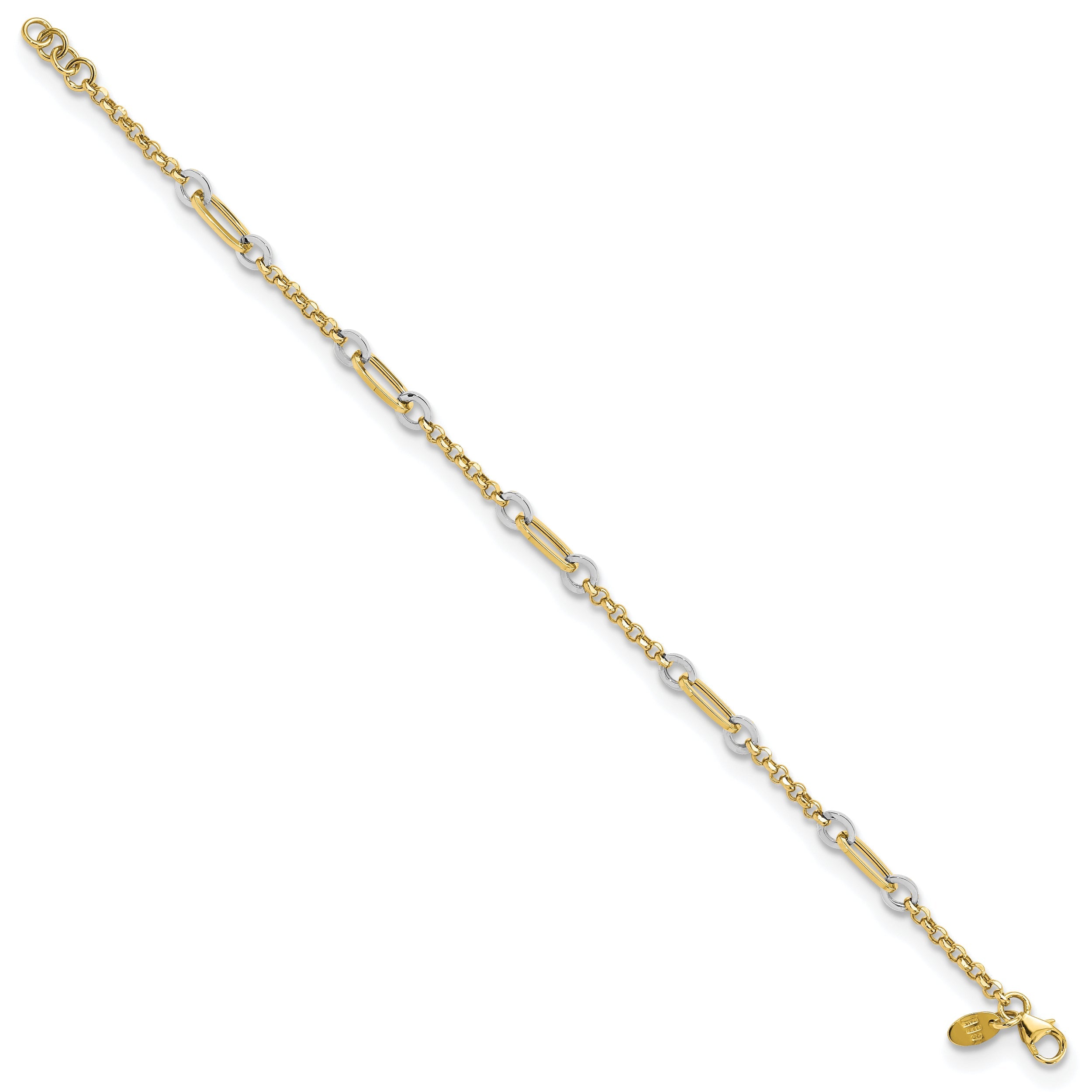 7.25 Inch 14K Two-Tone Fancy Oval Link And Chain W/.5 In Ext Bracelet