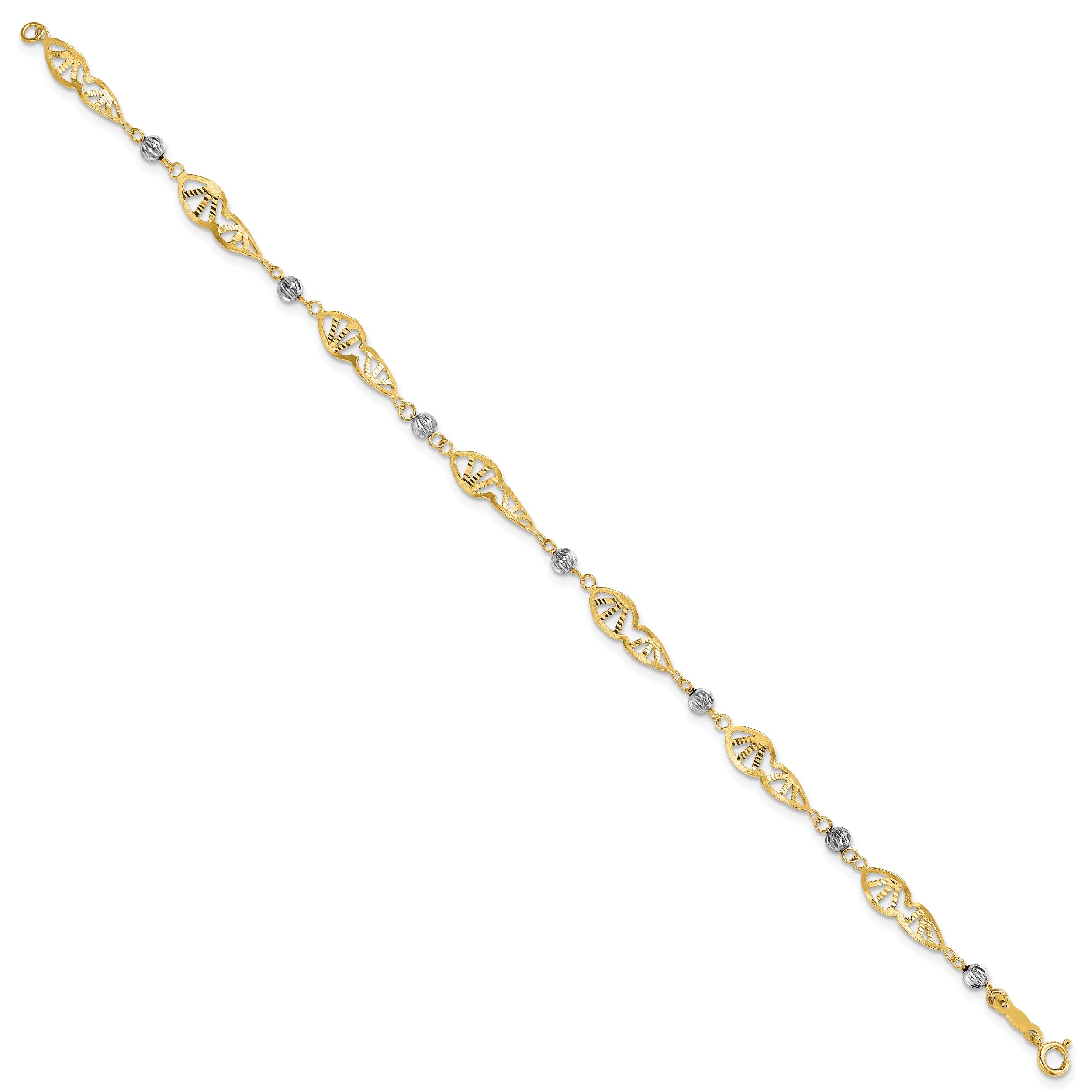 7 Inch 14K Two Tone Fancy Link Diamond-Cut Bracelet